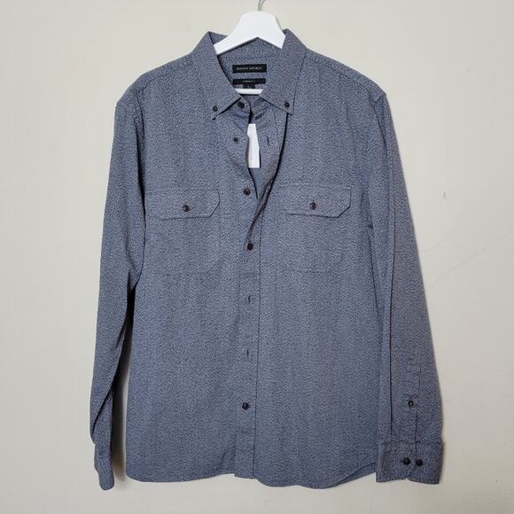 Banana Republic Untucked Standard-Fit Flannel Shirt size Large Navy - Picture 2 of 7